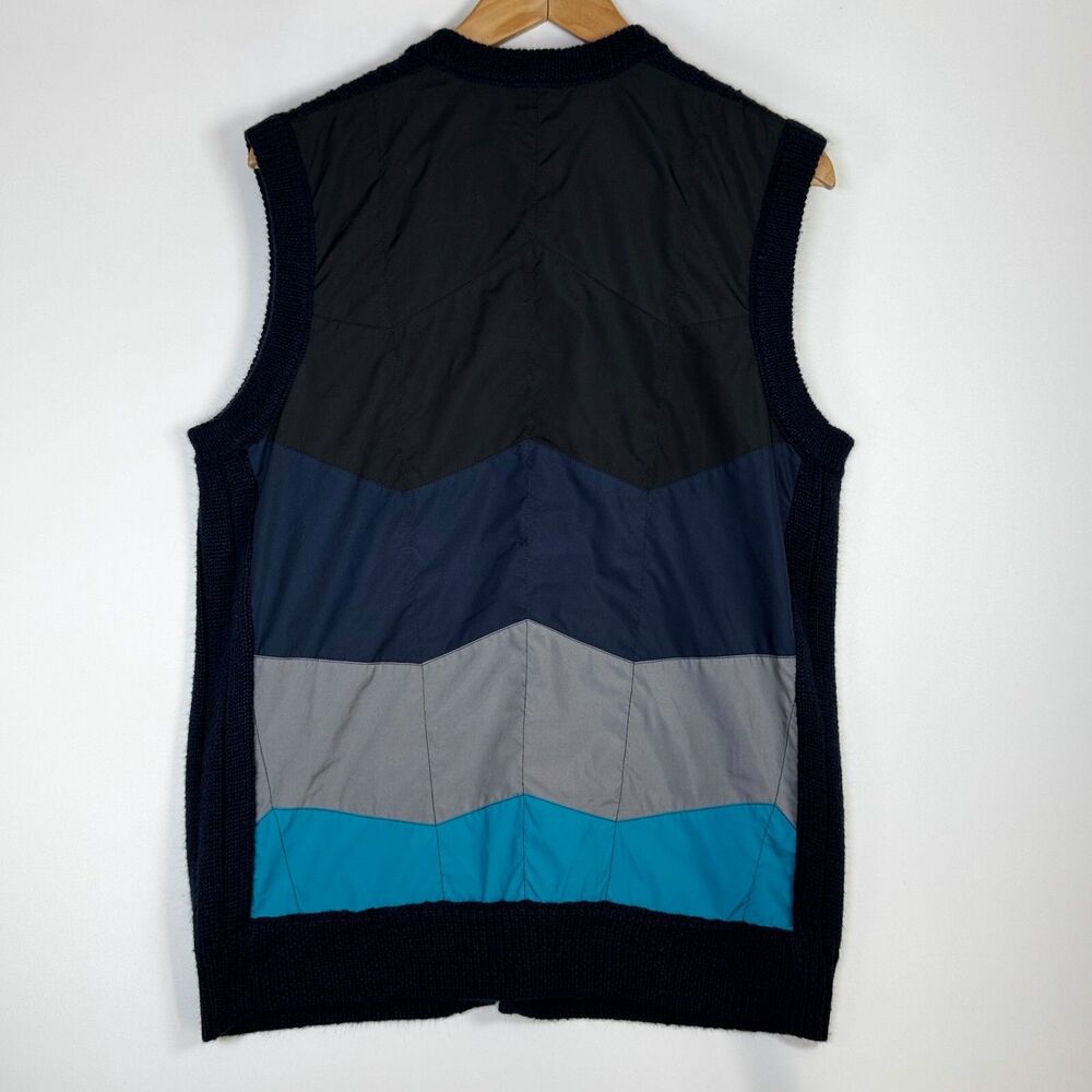 Vintage Hot Air Sweater Vest Mens Medium Blue Chevron Colorblock Zip Front Knit